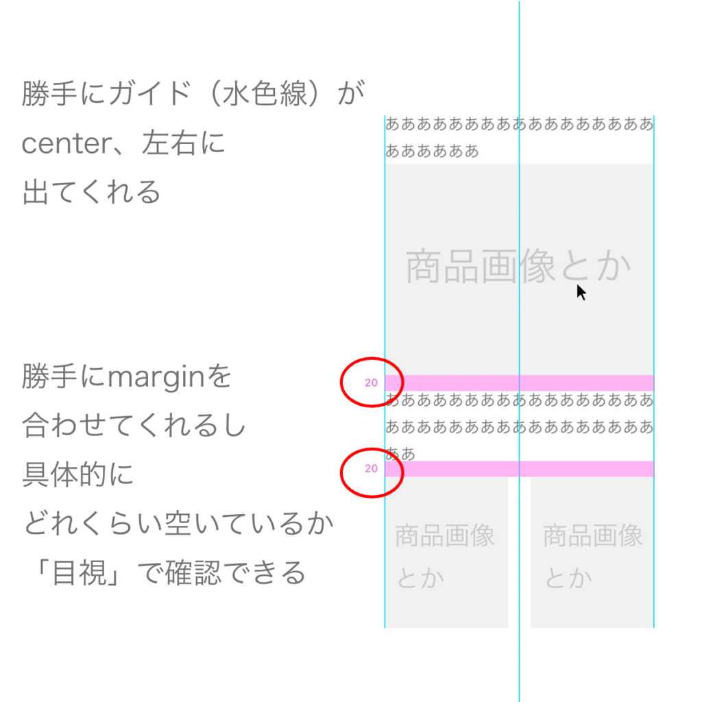 Xdは勝手にガイドをつけてくれるし、目視でmarginも確認できます